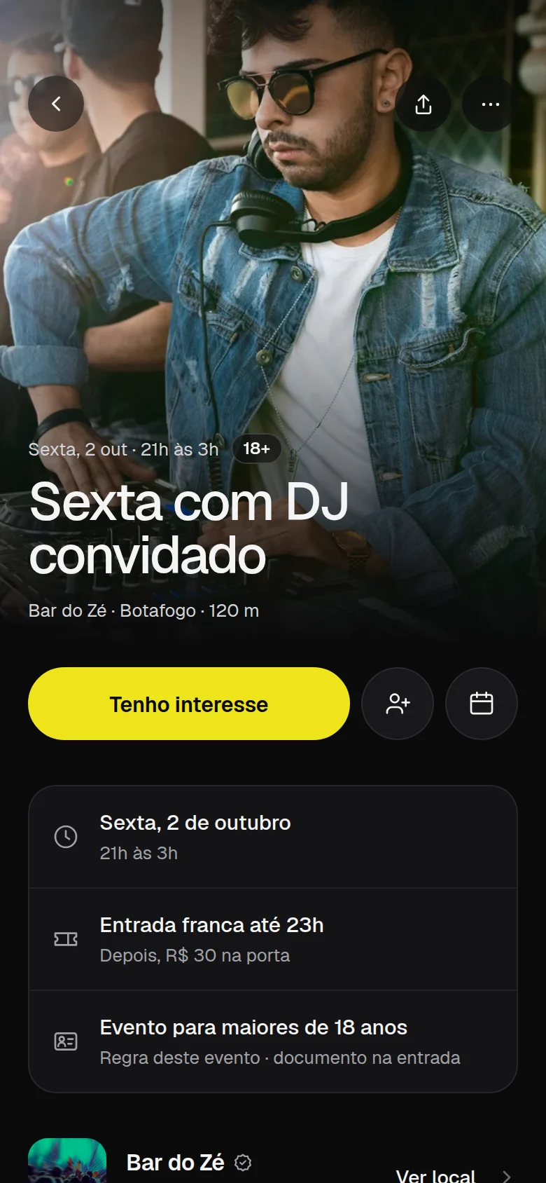 Tela do app WeGo: detalhe de um evento