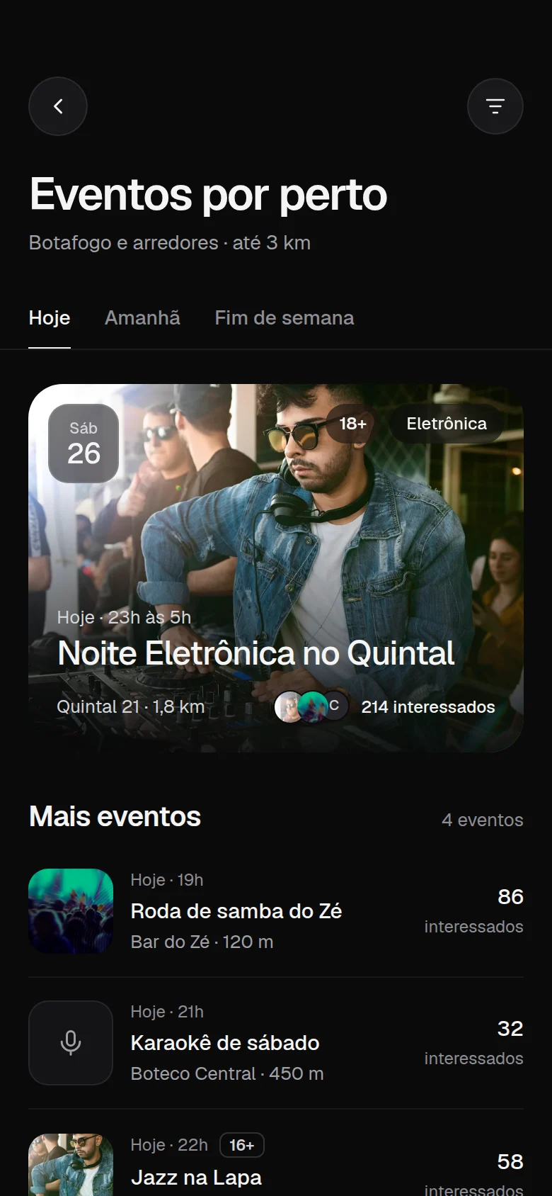 Tela do app WeGo: Eventos