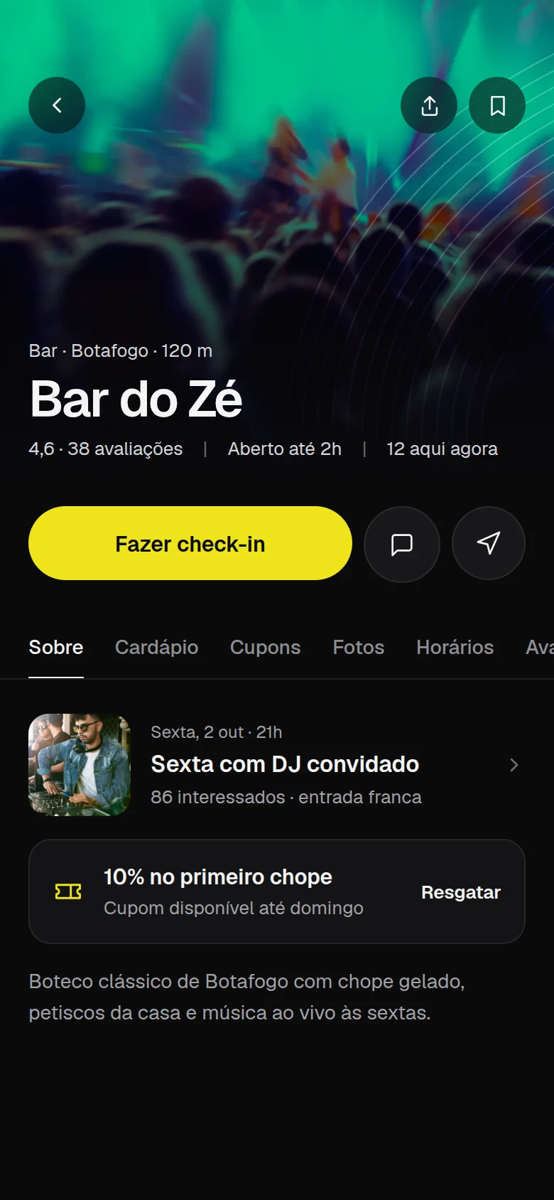 Tela do app WeGo: página do local