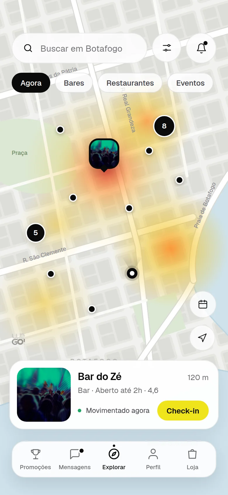 Tela do app WeGo: mapa no tema claro