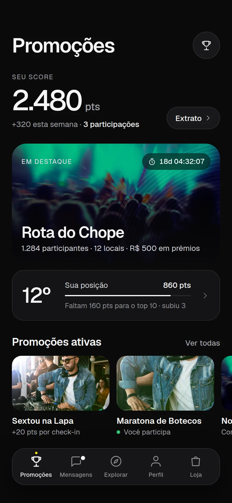 Tela do app WeGo: promoções